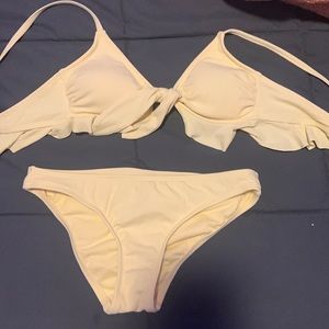 Two piece ribbed pastel yellow bikini